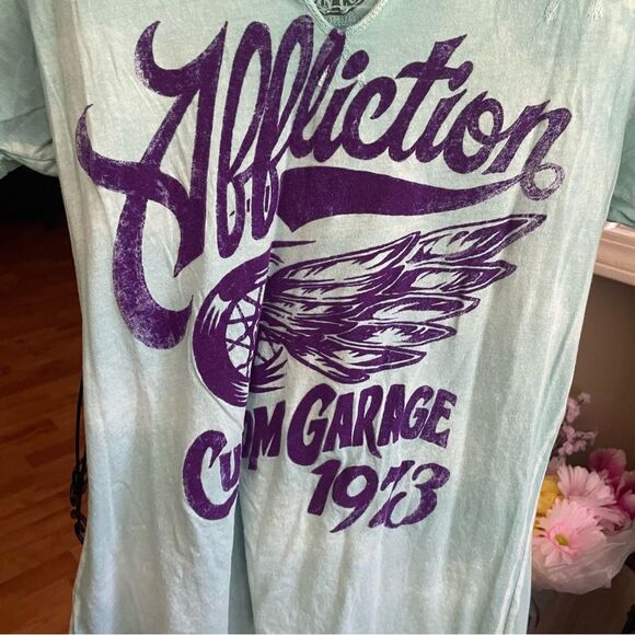 Affliction American Customs Garage 1973 Short Sleeve T-Shirt Women's Size XL - Picture 5 of 7